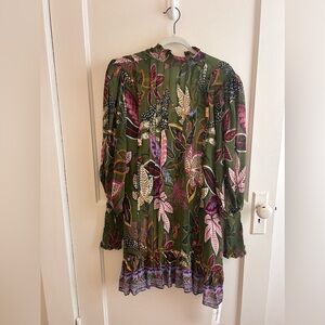 Farm Rio green floral long sleeve mini dress
